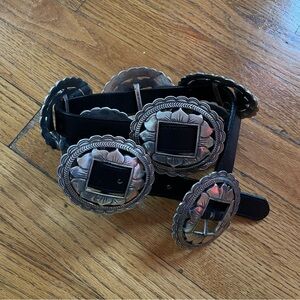 Brighton Black Leather Western Concho Belt with Silver-Tone Accents